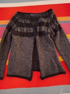 Textured Black and Grey Alternative Striped Button Cardigan